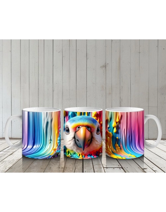 Çocuklara Sütü Sevdiren Boya Şelaleli Papağan Kupa Bardak