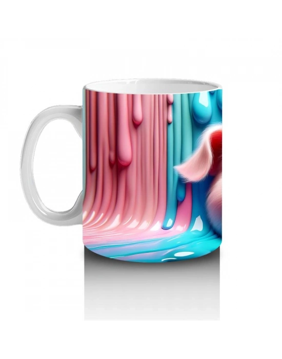 Çocuklara Sütü Sevdiren Boya Şelaleli Pembe Domuz Kupa Bardak