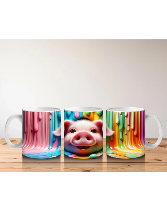 Çocuklara Sütü Sevdiren Boya Şelaleli Pembe Domuz Kupa Bardak