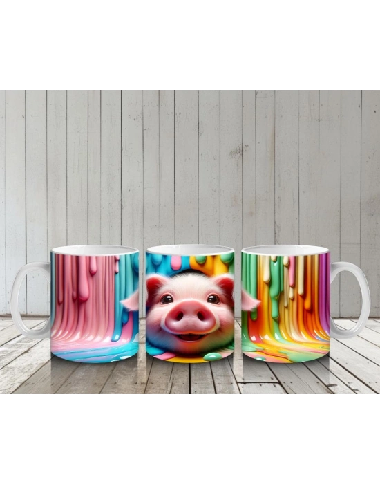 Çocuklara Sütü Sevdiren Boya Şelaleli Pembe Domuz Kupa Bardak