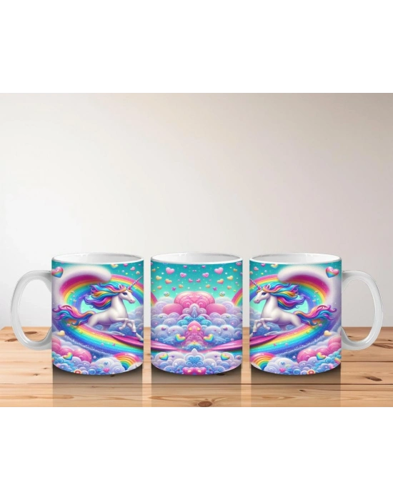 Çocuklara Sütü Sevdiren Bulutlar Arasında Dans Eden Unicornlar Kupa Bardak