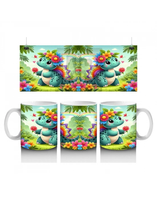 Çocuklara Sütü Sevdiren Çiçek Bahçesi Dinozoru Kupa Bardak
