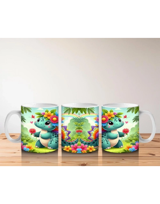 Çocuklara Sütü Sevdiren Çiçek Bahçesi Dinozoru Kupa Bardak