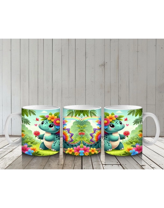 Çocuklara Sütü Sevdiren Çiçek Bahçesi Dinozoru Kupa Bardak