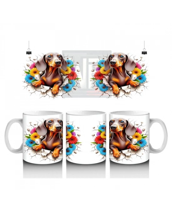 Çocuklara Sütü Sevdiren Çiçek Buketli Yavru Köpek Kupa Bardak