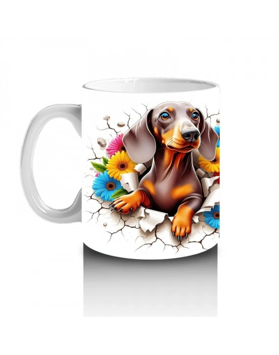 Çocuklara Sütü Sevdiren Çiçek Buketli Yavru Köpek Kupa Bardak