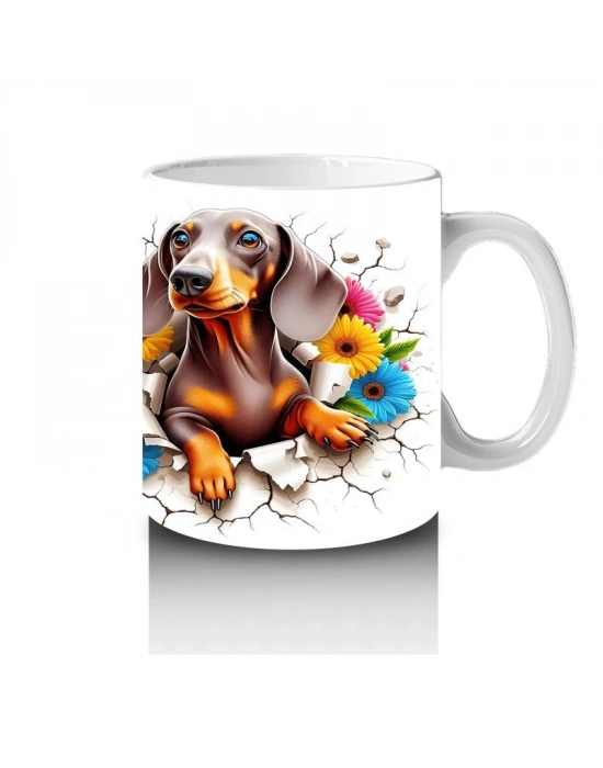 Çocuklara Sütü Sevdiren Çiçek Buketli Yavru Köpek Kupa Bardak