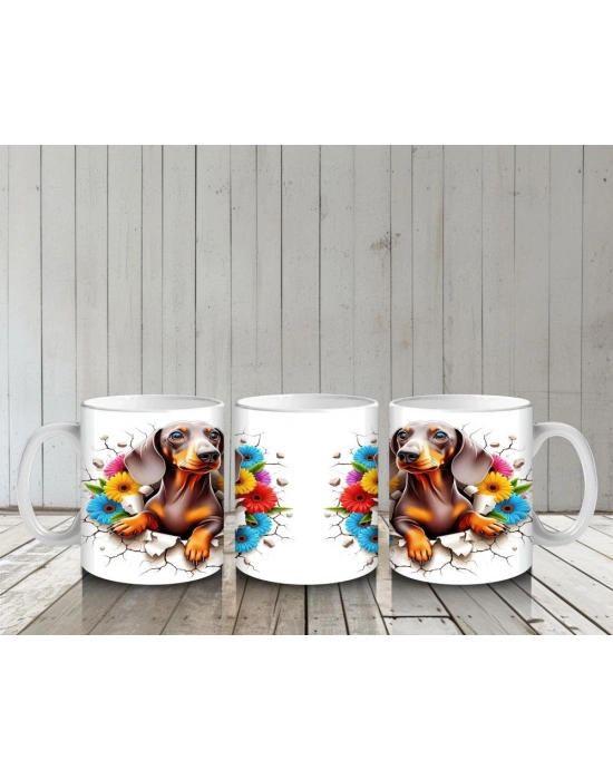 Çocuklara Sütü Sevdiren Çiçek Buketli Yavru Köpek Kupa Bardak