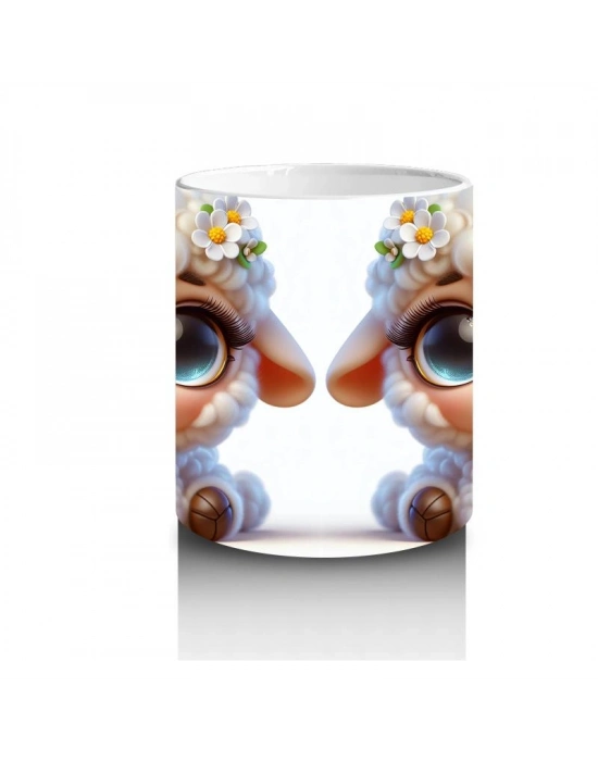 Çocuklara Sütü Sevdiren Çiçek Taclı Kuzu Kupa Bardak