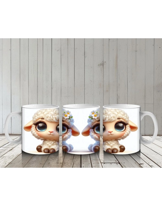 Çocuklara Sütü Sevdiren Çiçek Taclı Kuzu Kupa Bardak