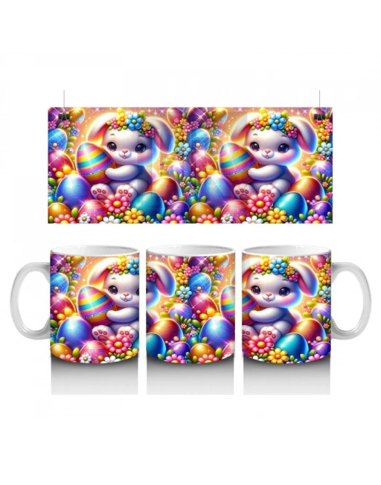 Çocuklara Sütü Sevdiren Çiçek Taclı Paskalya Tavşanı Kupa Bardak