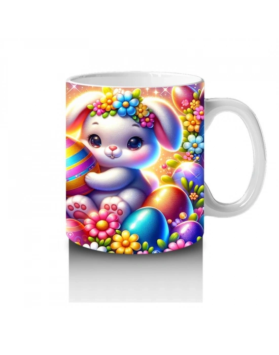 Çocuklara Sütü Sevdiren Çiçek Taclı Paskalya Tavşanı Kupa Bardak