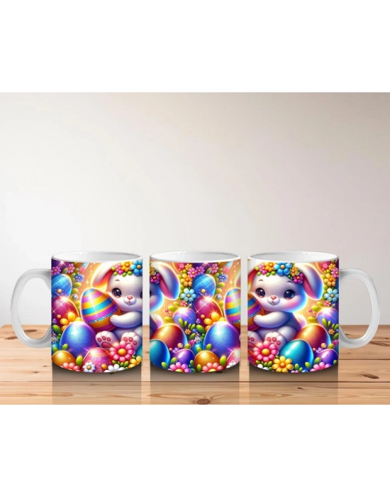 Çocuklara Sütü Sevdiren Çiçek Taclı Paskalya Tavşanı Kupa Bardak