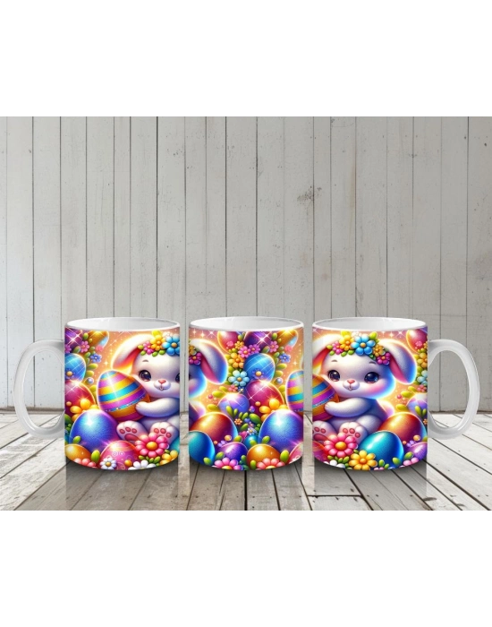 Çocuklara Sütü Sevdiren Çiçek Taclı Paskalya Tavşanı Kupa Bardak