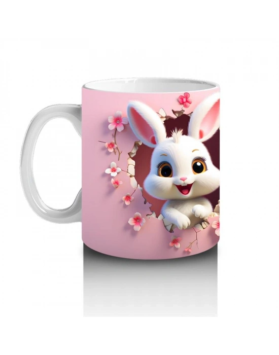 Çocuklara Sütü Sevdiren Çiçek Taclı Tavşan Kupa Bardak