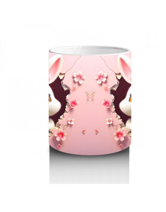 Çocuklara Sütü Sevdiren Çiçek Taclı Tavşan Kupa Bardak