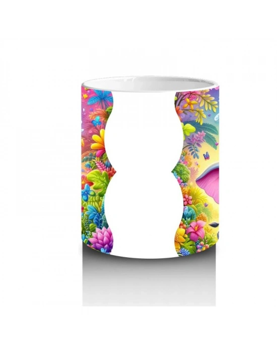 Çocuklara Sütü Sevdiren Çiçekler Arasında Su Sıçratan Neşeli Fil Desenli Kupa Bardak