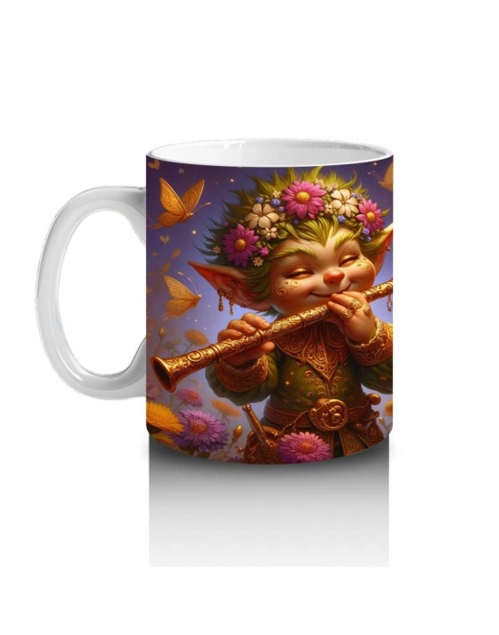 Çocuklara Sütü Sevdiren Çiçekli Flüt Çalan Elf Desenli Kupa Bardak