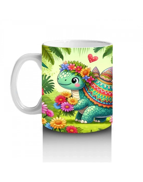 Çocuklara Sütü Sevdiren Çiçekli Kalpli Sevimli Dinozor Desenli Kupa Bardak