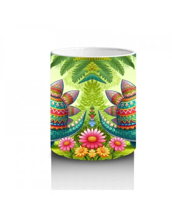 Çocuklara Sütü Sevdiren Çiçekli Kalpli Sevimli Dinozor Desenli Kupa Bardak