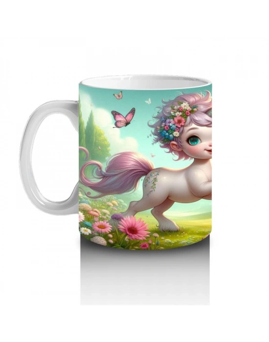 Çocuklara Sütü Sevdiren Çiçekli Taçlı Sevimli Unicorn Desenli Kupa Bardak