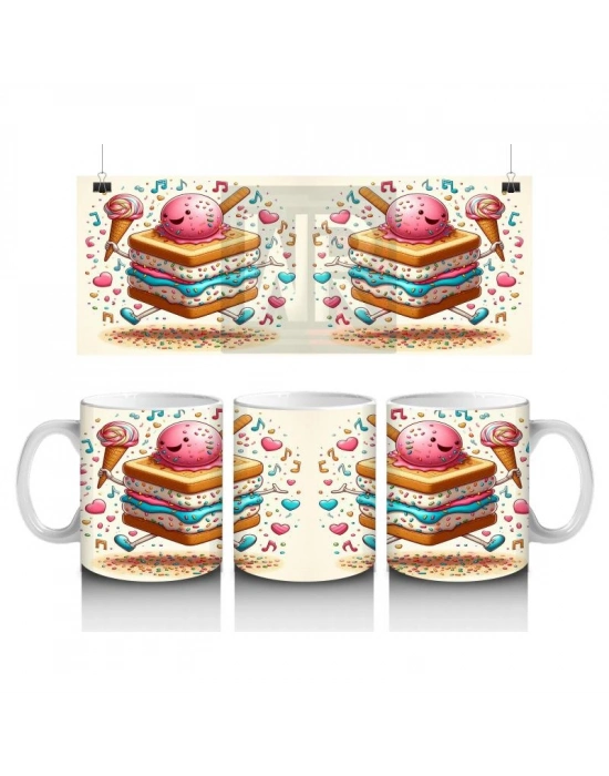 Çocuklara Sütü Sevdiren Dans Eden Dondurma Sandviç Kupa Bardak