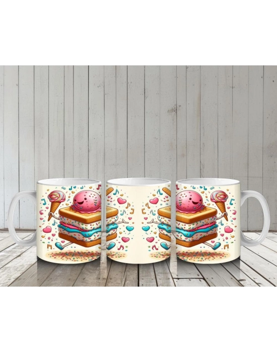 Çocuklara Sütü Sevdiren Dans Eden Dondurma Sandviç Kupa Bardak