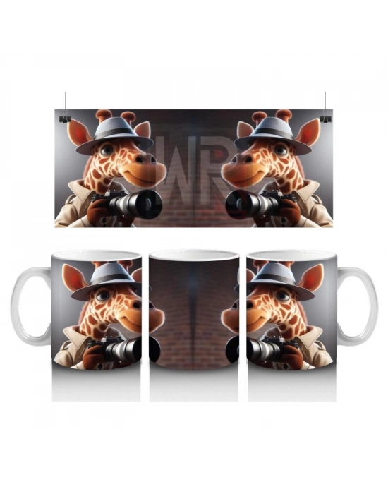 Çocuklara Sütü Sevdiren Dedektif Şapkalı Fotoğrafçı Zürafa Desenli Kupa Bardak