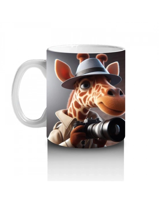 Çocuklara Sütü Sevdiren Dedektif Şapkalı Fotoğrafçı Zürafa Desenli Kupa Bardak