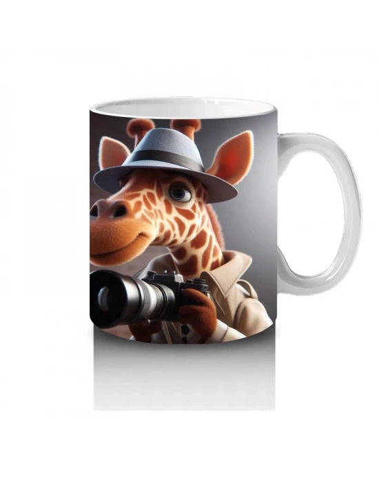 Çocuklara Sütü Sevdiren Dedektif Şapkalı Fotoğrafçı Zürafa Desenli Kupa Bardak