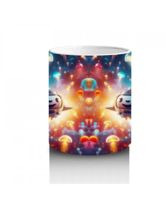 Çocuklara Sütü Sevdiren Denizaltı Roketleri ve Işık Saçan Denizanası Ormanı Desenli Kupa Bardak