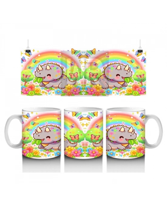 Çocuklara Sütü Sevdiren Dino ve Gökkuşağı Bahçesi Kupa Bardak