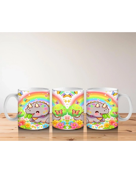 Çocuklara Sütü Sevdiren Dino ve Gökkuşağı Bahçesi Kupa Bardak