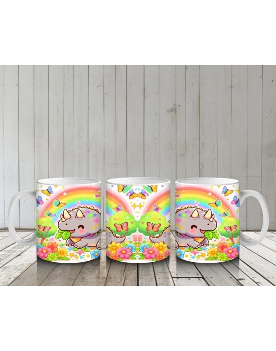 Çocuklara Sütü Sevdiren Dino ve Gökkuşağı Bahçesi Kupa Bardak