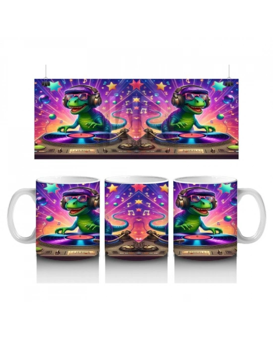 Çocuklara Sütü Sevdiren DJ Dinozor Partisi Desenli Kupa Bardak