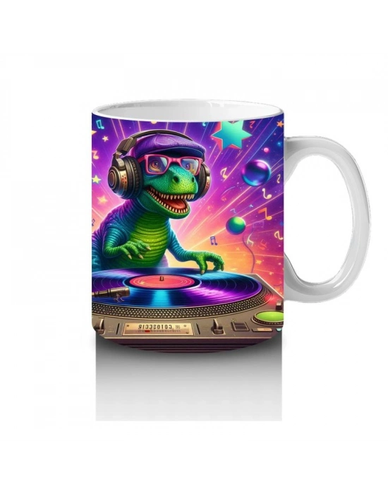 Çocuklara Sütü Sevdiren DJ Dinozor Partisi Desenli Kupa Bardak