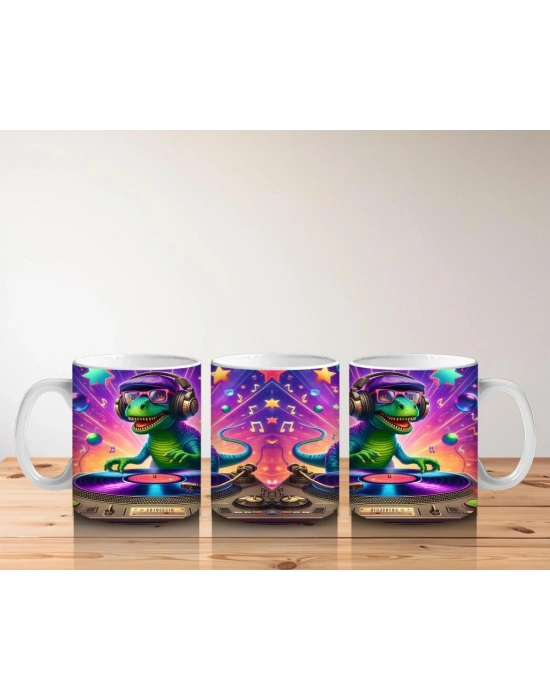 Çocuklara Sütü Sevdiren DJ Dinozor Partisi Desenli Kupa Bardak