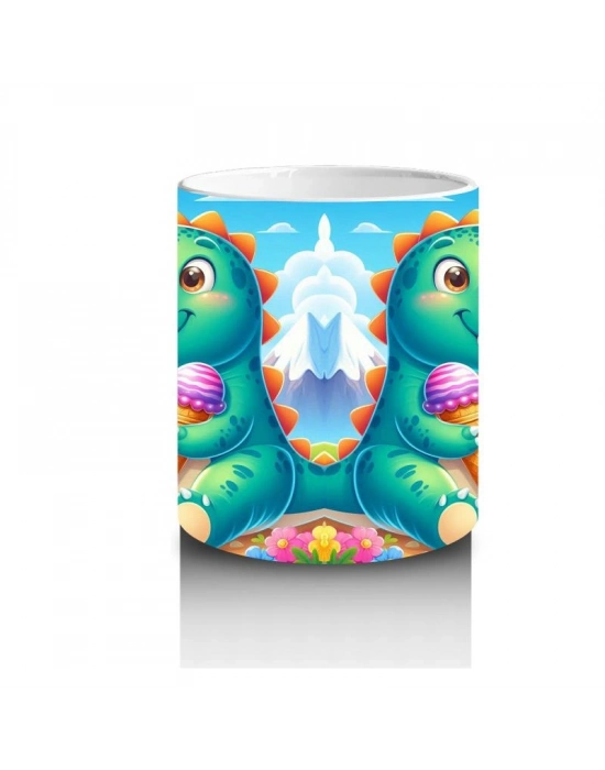 Çocuklara Sütü Sevdiren Dondurma Keyfi Yapan Dinozor Desenli Kupa Bardak