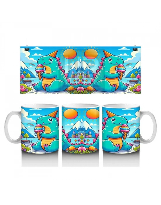 Çocuklara Sütü Sevdiren Dondurma Yiyen Parti Dinozoru Kupa Bardak