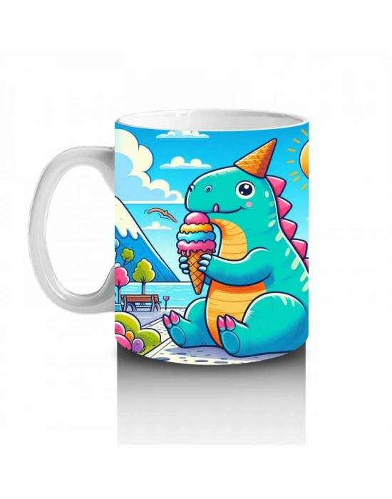 Çocuklara Sütü Sevdiren Dondurma Yiyen Parti Dinozoru Kupa Bardak