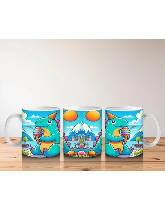 Çocuklara Sütü Sevdiren Dondurma Yiyen Parti Dinozoru Kupa Bardak