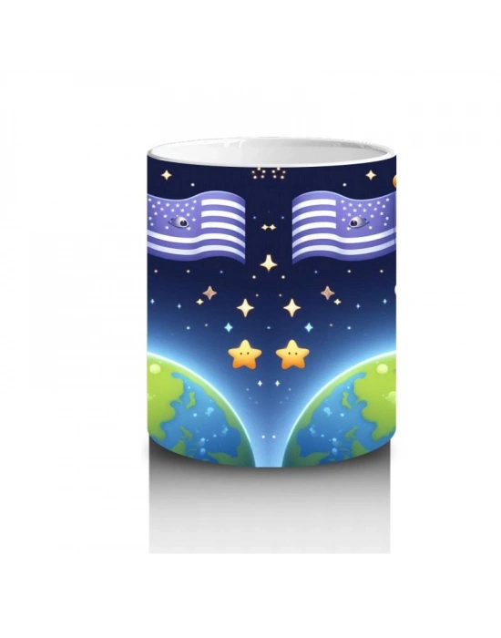 Çocuklara Sütü Sevdiren Dünyaya Bayrak Diken Astronot Köpek Desenli Kupa Bardak
