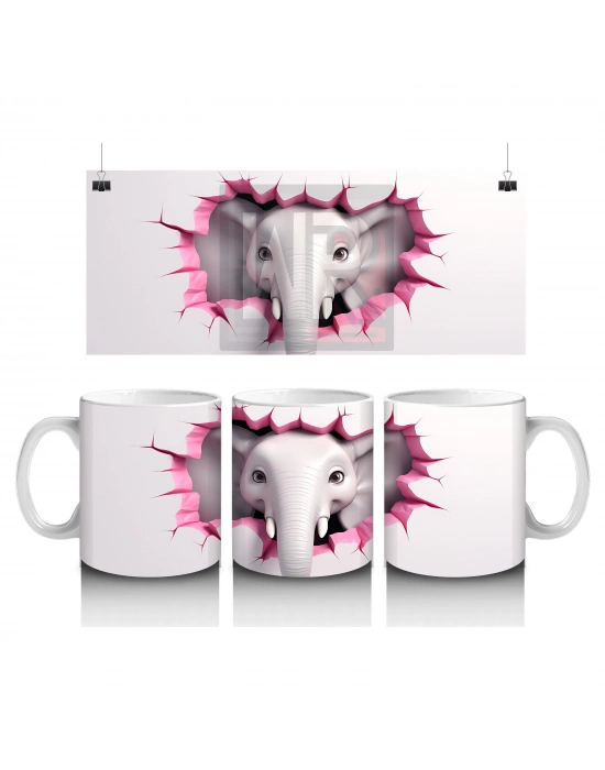 Çocuklara Sütü Sevdiren Duvarı Delip Bakan Fil Kupa Bardak