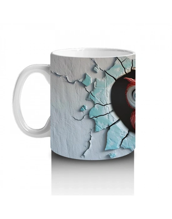 Çocuklara Sütü Sevdiren Duvarı Delip Bakan Kalp Baykuş Çifti Kupa Bardak