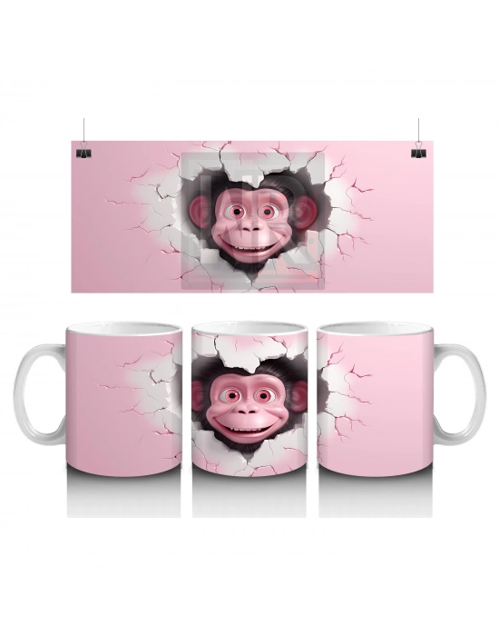 Çocuklara Sütü Sevdiren Duvarı Delip Bakan Maymun Kupa Bardak