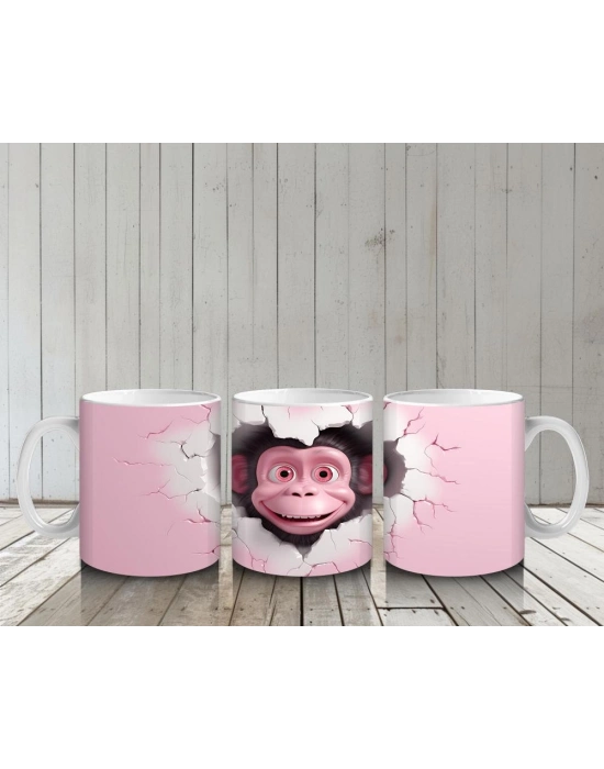 Çocuklara Sütü Sevdiren Duvarı Delip Bakan Maymun Kupa Bardak