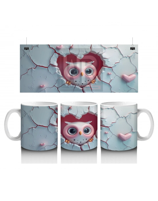 Çocuklara Sütü Sevdiren Duvarı Delip Bakan Meraklı Baykuş Kupa Bardak