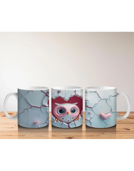 Çocuklara Sütü Sevdiren Duvarı Delip Bakan Meraklı Baykuş Kupa Bardak