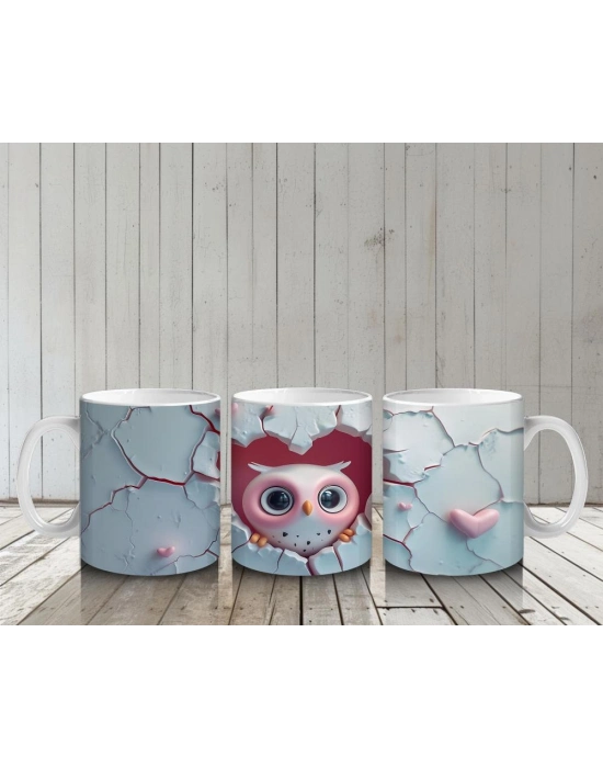 Çocuklara Sütü Sevdiren Duvarı Delip Bakan Meraklı Baykuş Kupa Bardak