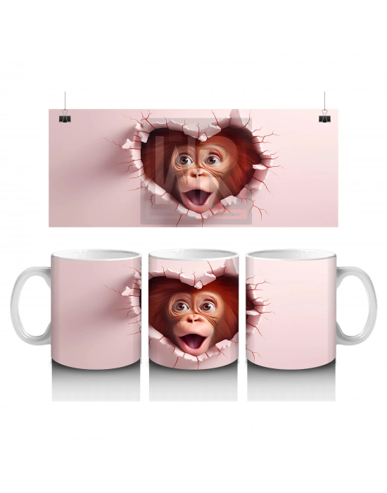 Çocuklara Sütü Sevdiren Duvarı Delip Bakan Meraklı Maymun Kupa Bardak